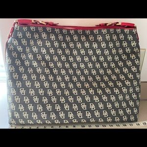 Dooney & Bourke extra large signature canvas bag with red leather trim